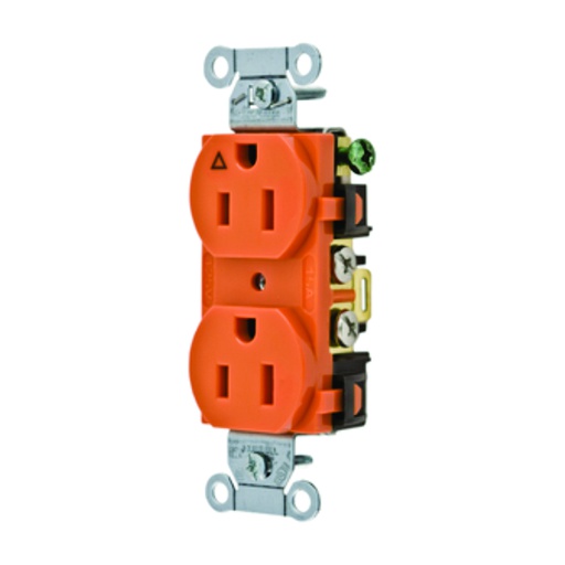 [WIR.02.038] [IG15CR] HUBBELL IG15CR Tomacorriente doble comercial polarizado, 2P, 15A, 125V, 5-15R, naranja