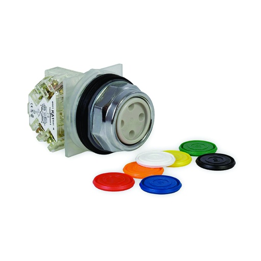 [AUT.04.189] [9001-KR1UH13] Pulsador con 7 colores intercambiables, sin iluminacion, metálico, 30mm, 1NA + 1NC, 10A, 600V, Harmony 9001K
