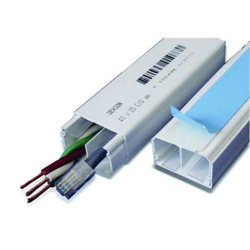 [COM.01.103] [DXN10171] DEXSON Canaleta con adhesivo blanca con división de 40mm x 25mm x 2 metros