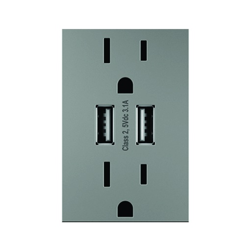 [WIR.03.686] [ARTRUSB153M4] LEGRAND Adorne Toma-USB doble 15A, 120VAC, 120V, magnesio