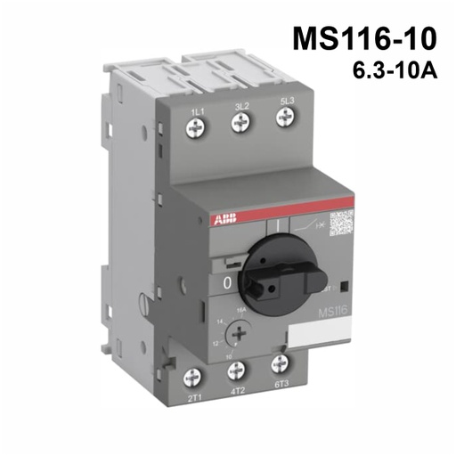 [AUT.01.032] [1SAM250000R1010] Guardamotor termomagnético MS116-10 con terminales de abrazadera de tornillo, 6.3→10A, 3P, 22kW, 208→690VCA, -20→+60°C, 60HZ
