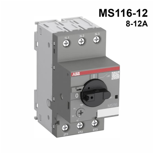 [AUT.01.902] [1SAM250000R1012] Guardamotor termomagnético MS116-12 con terminales de abrazadera de tornillo, 8.0→12A, 3P, 5.5kW, 208→690VCA, -25→+55°C, 60HZ